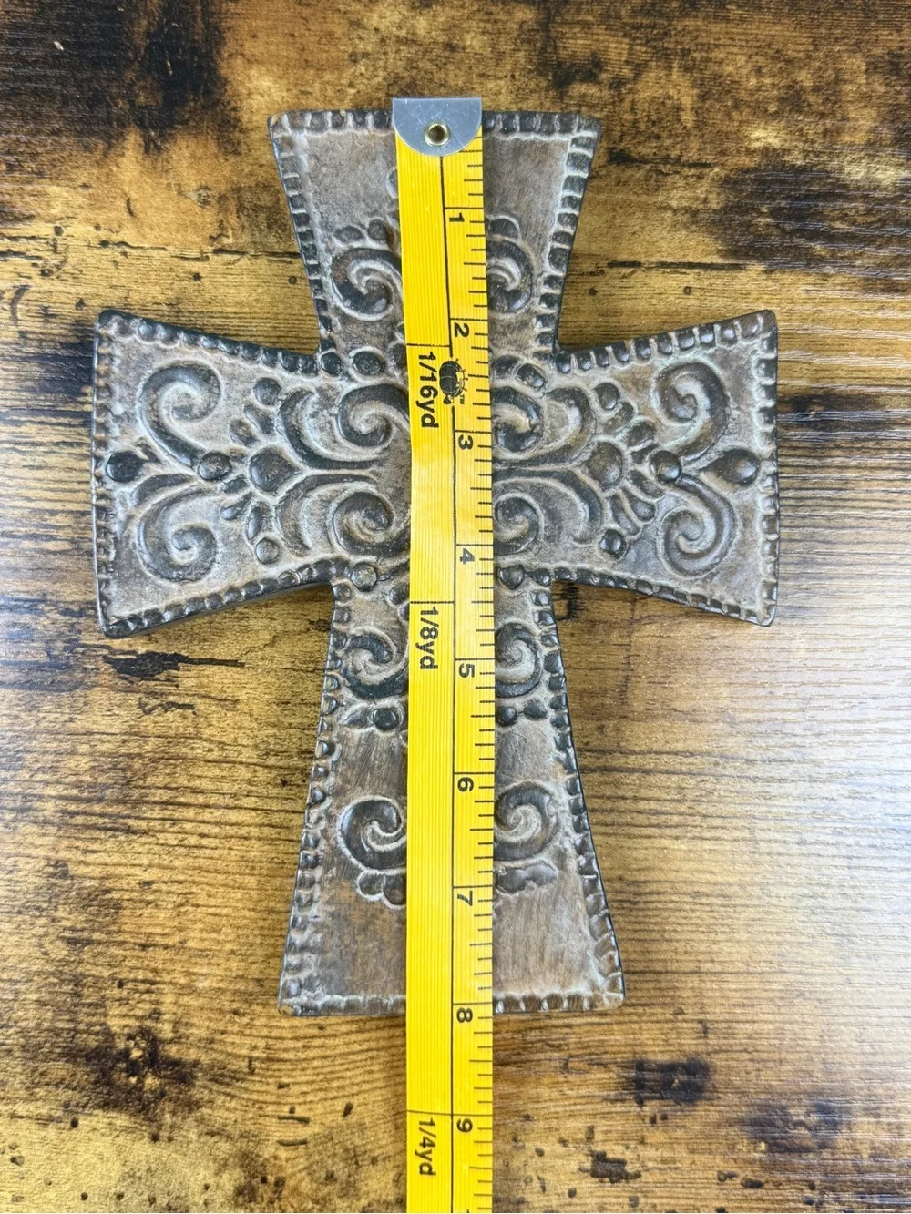 Embossed Decorative Metal Cross - Antiqued Bronze Finish